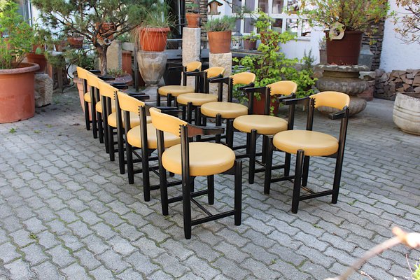 Italian Modern Dining Chairs in Black Beech & Yellow Skai, Italy, 1980s, Set of 10-NB-1322870