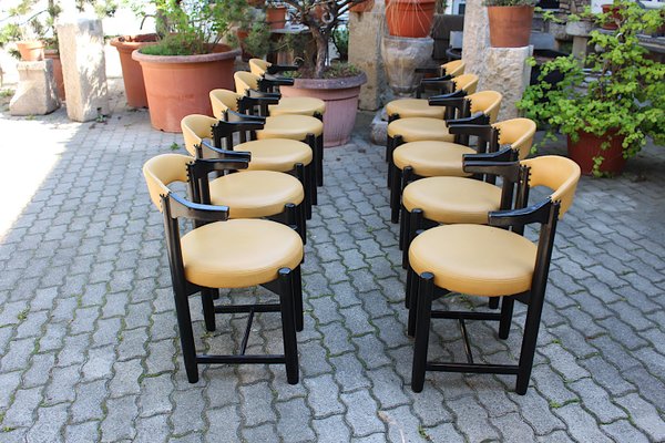 Italian Modern Dining Chairs in Black Beech & Yellow Skai, Italy, 1980s, Set of 10-NB-1322870