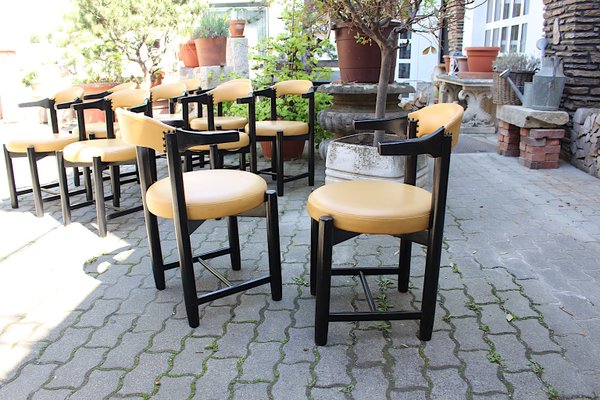 Italian Modern Dining Chairs in Black Beech & Yellow Skai, Italy, 1980s, Set of 10-NB-1322870