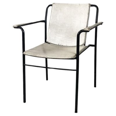 Italian Modern Folding Chair in White Leather and Black Metal, 1980s-GDD-1776512