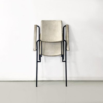 Italian Modern Folding Chair in White Leather and Black Metal, 1980s-GDD-1776512