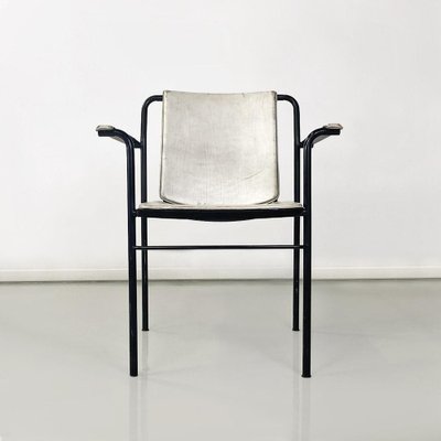 Italian Modern Folding Chair in White Leather and Black Metal, 1980s-GDD-1776512