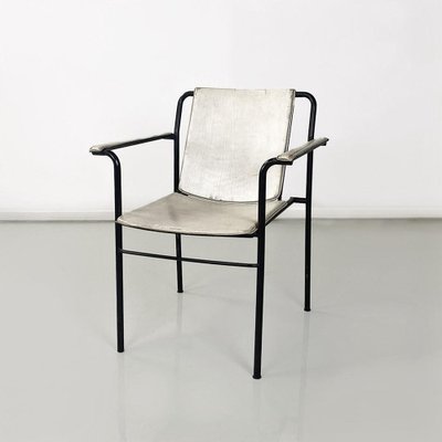 Italian Modern Folding Chair in White Leather and Black Metal, 1980s-GDD-1776512