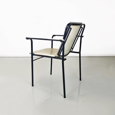 Italian Modern Folding Chair in White Leather and Black Metal, 1980s-GDD-1776512