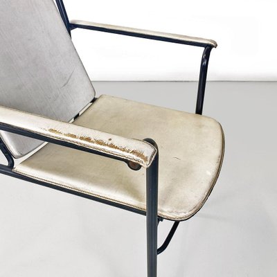 Italian Modern Folding Chair in White Leather and Black Metal, 1980s-GDD-1776512