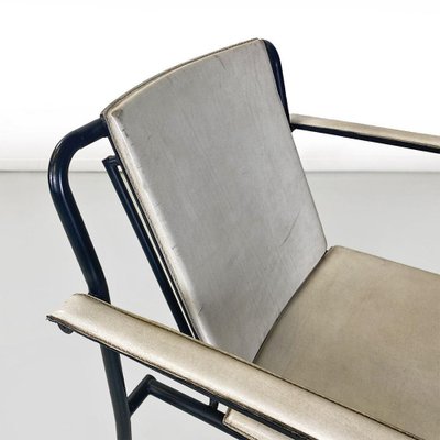 Italian Modern Folding Chair in White Leather and Black Metal, 1980s-GDD-1776512