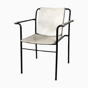 Italian Modern Folding Chair in White Leather and Black Metal, 1980s-GDD-1776512