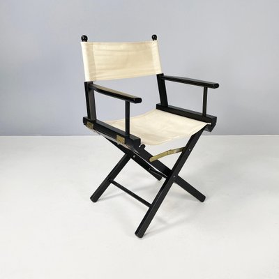 Italian Modern Folding Chairs in Black Wood and White Fabric, 1990, Set of 8-GDD-1801611