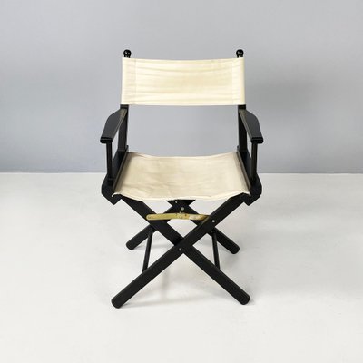 Italian Modern Folding Chairs in Black Wood and White Fabric, 1990, Set of 8-GDD-1801611