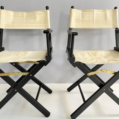 Italian Modern Folding Chairs in Black Wood and White Fabric, 1990, Set of 8-GDD-1801611