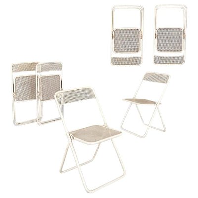 Italian Modern Folding Chairs in White Painted Metal, 1980, Set of 6-GDD-1797790