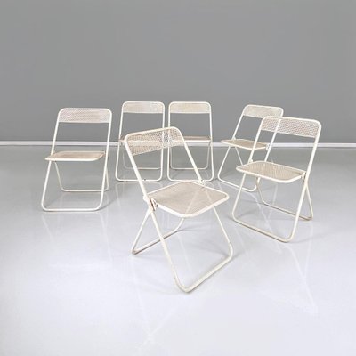 Italian Modern Folding Chairs in White Painted Metal, 1980, Set of 6-GDD-1797790