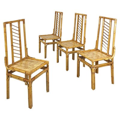 Italian Modern High-Backed Woven Rattan Chairs, 1960s, Set of 4-GDD-1797789