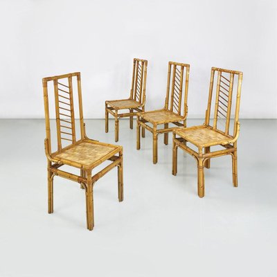 Italian Modern High-Backed Woven Rattan Chairs, 1960s, Set of 4-GDD-1797789