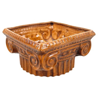 Italian Modern Ionic Capital Centerpiece Bowl in Brown Ceramic, 1980s-GDD-1779817