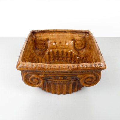 Italian Modern Ionic Capital Centerpiece Bowl in Brown Ceramic, 1980s-GDD-1779817