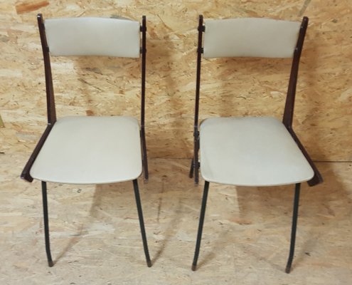 Italian Modern Iron & Wood Boomerang Dining Chairs, 1960s, Set of 2-QDP-873398