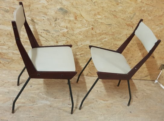 Italian Modern Iron & Wood Boomerang Dining Chairs, 1960s, Set of 2-QDP-873398