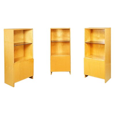 Italian Modern Light Briar with Smoked Glass Bookcase attributed to Saporiti, 1970s, Set of 3-GDD-1419219