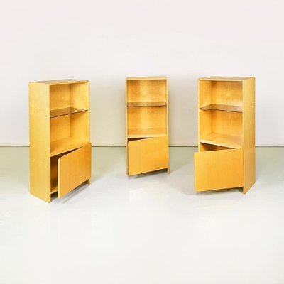 Italian Modern Light Briar with Smoked Glass Bookcase attributed to Saporiti, 1970s, Set of 3-GDD-1419219