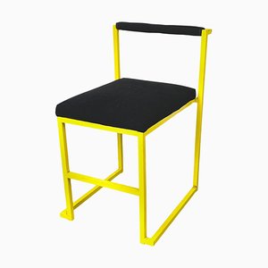 Italian Modern Rectangular Chair with Black Fabric and Yellow Metal, 1980s-GDD-1798564