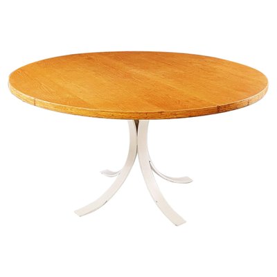 Italian Modern Round Dining Table in White Metal and Wood, 1970s-GDD-1419202