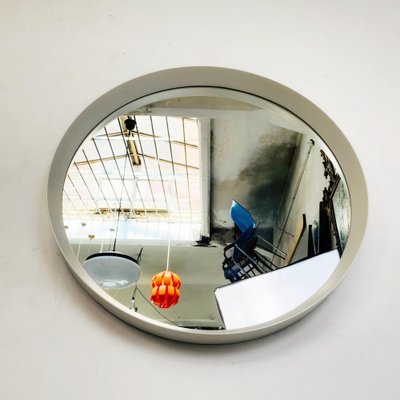 Italian Modern Round White Wood Wall Mirror, 1980s-GDD-1327043