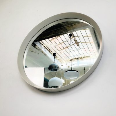 Italian Modern Round White Wood Wall Mirror, 1980s-GDD-1327043