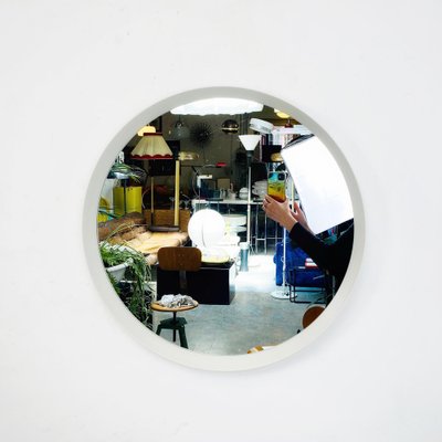 Italian Modern Round White Wood Wall Mirror, 1980s-GDD-1327043