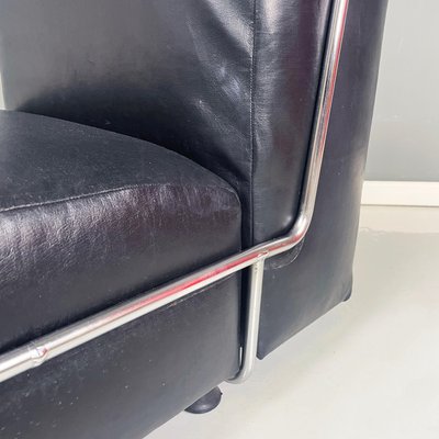 Italian Modern Square Lounge Chair in Black Leather and Metal, 1980s-GDD-1792742