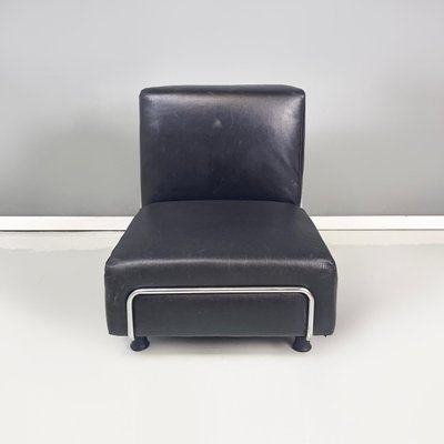 Italian Modern Square Lounge Chair in Black Leather and Metal, 1980s-GDD-1792742