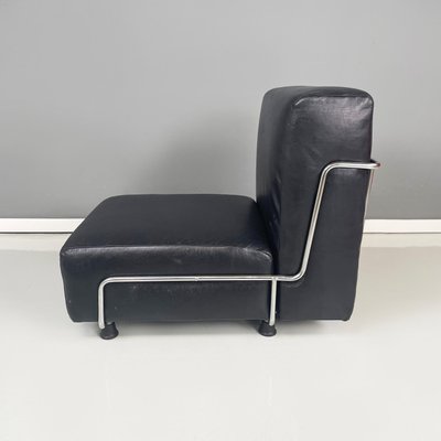 Italian Modern Square Lounge Chair in Black Leather and Metal, 1980s-GDD-1792742