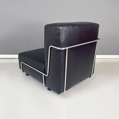 Italian Modern Square Lounge Chair in Black Leather and Metal, 1980s-GDD-1792742