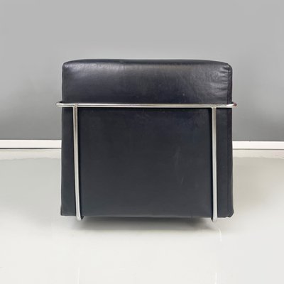 Italian Modern Square Lounge Chair in Black Leather and Metal, 1980s-GDD-1792742