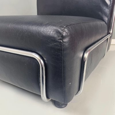 Italian Modern Square Lounge Chair in Black Leather and Metal, 1980s-GDD-1792742