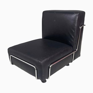 Italian Modern Square Lounge Chair in Black Leather and Metal, 1980s-GDD-1792742