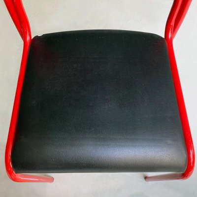 Italian Modern Stackable Red Metal & Black Faux Leather Dining Chairs, 1980s, Set of 6-GDD-1344884