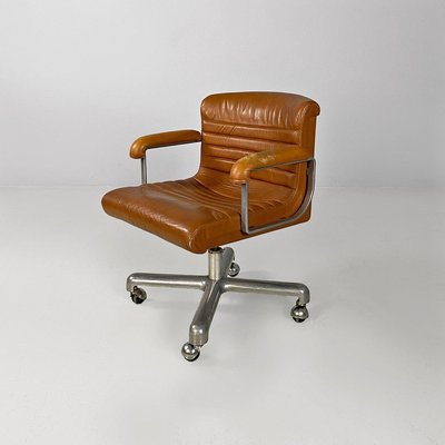 Italian Modern Steel & Leather Office Chairs attributed to Ettore Sottsass for Poltronova, 1970, Set of 2-GDD-2035229