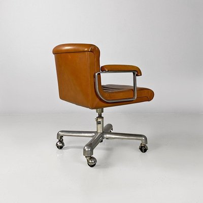 Italian Modern Steel & Leather Office Chairs attributed to Ettore Sottsass for Poltronova, 1970, Set of 2-GDD-2035229