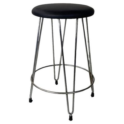 Italian Modern Stool in Black Leatherette and Steel, 1970s-GDD-1796882