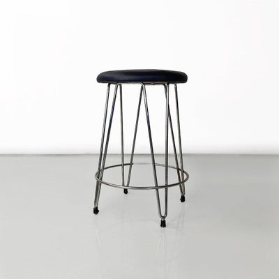 Italian Modern Stool in Black Leatherette and Steel, 1970s-GDD-1796882