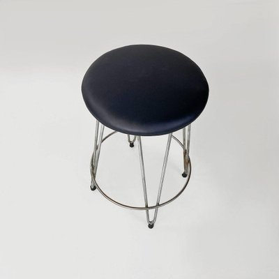 Italian Modern Stool in Black Leatherette and Steel, 1970s-GDD-1796882