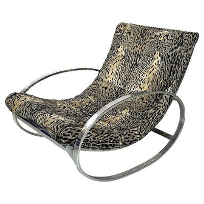 Italian Modern Tiger Print Rocking Armchair Ellipse Renato Zevi for Selig, 1970s-GDD-1778313