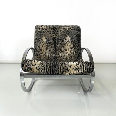 Italian Modern Tiger Print Rocking Armchair Ellipse Renato Zevi for Selig, 1970s-GDD-1778313