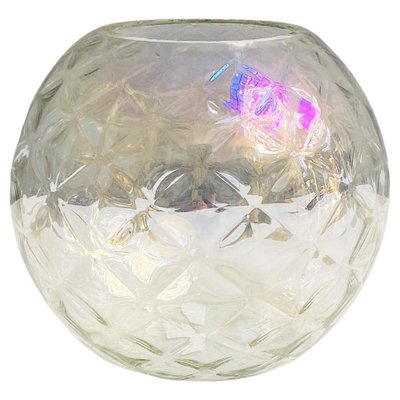 Italian Modern Transparent Spherical Glass Vase with Rhomboidal Motifs, 1980s-GDD-1333921