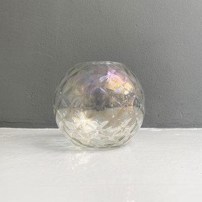 Italian Modern Transparent Spherical Glass Vase with Rhomboidal Motifs, 1980s-GDD-1333921