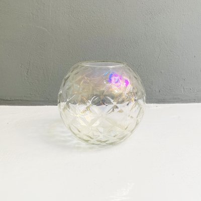 Italian Modern Transparent Spherical Glass Vase with Rhomboidal Motifs, 1980s-GDD-1333921