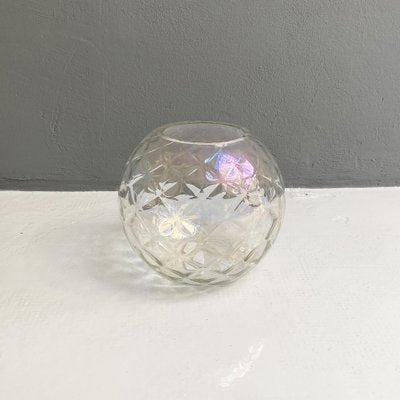 Italian Modern Transparent Spherical Glass Vase with Rhomboidal Motifs, 1980s-GDD-1333921