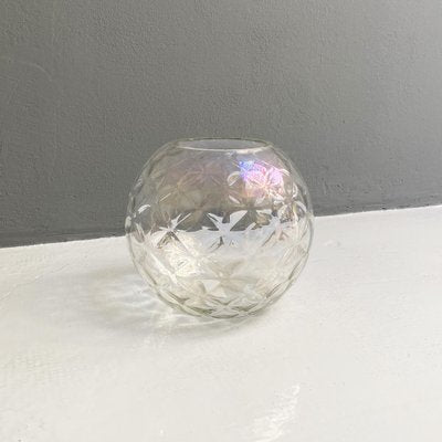 Italian Modern Transparent Spherical Glass Vase with Rhomboidal Motifs, 1980s-GDD-1333921