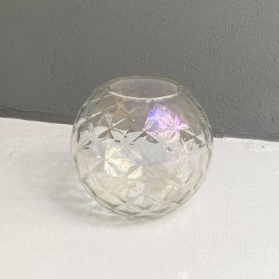 Italian Modern Transparent Spherical Glass Vase with Rhomboidal Motifs, 1980s-GDD-1333921